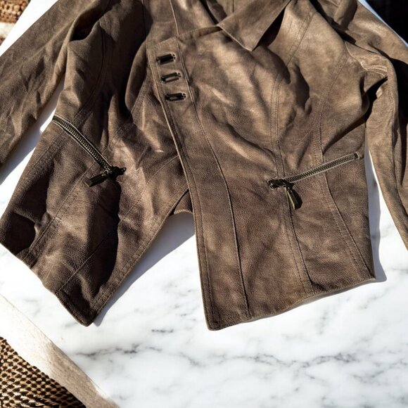 Extenzo Paris Faux Tan Suede Cowboy Jacket French Fashion Size 40 - Picture 4 of 13